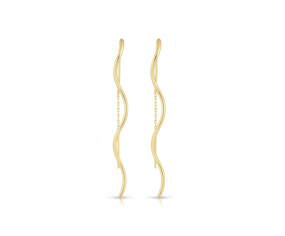 Aretes modelo wave de oro 14k