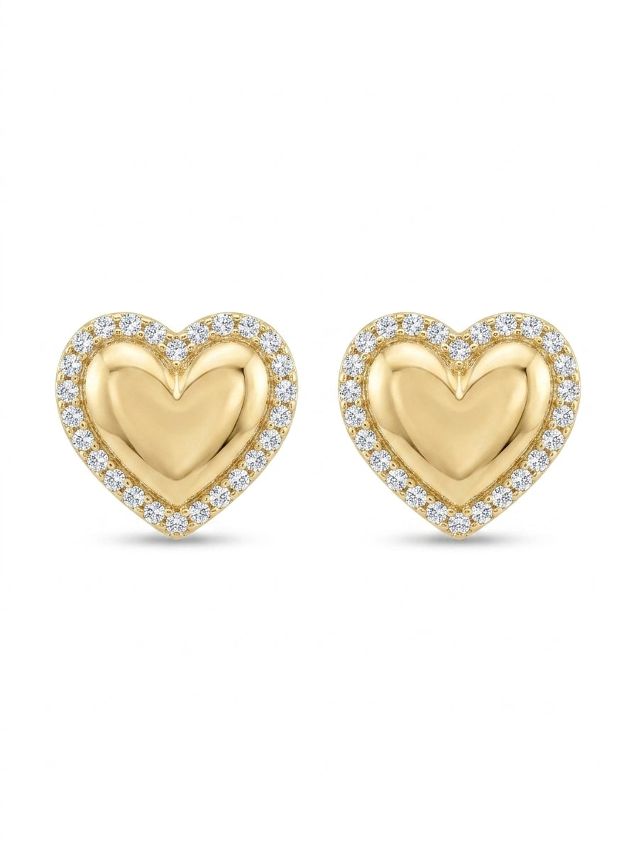 Aretes de oro 14k diseño de corazón bombacho con incrustaciones de circonias Mod LM5247 - 1.2 cm