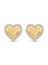 Aretes de oro 14k diseño de corazón bombacho con incrustaciones de circonias Mod LM5247 - 1.2 cm