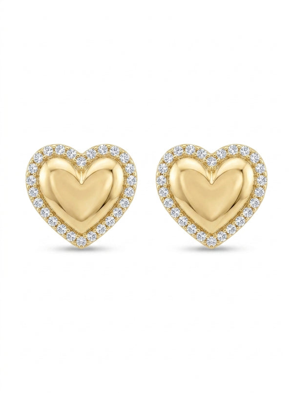 Aretes de oro 14k diseño de corazón bombacho con incrustaciones de circonias Mod LM5247 - 1.2 cm