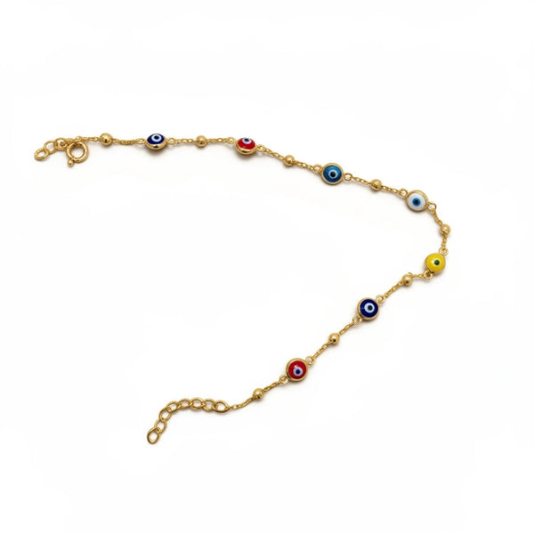 Pulsera de oro 14k de ojitos turcos de colores -18 cm