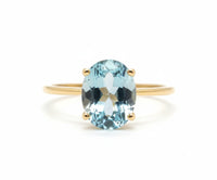 Anillo Solitario en oro 10k piedra Azul agua marina Oval