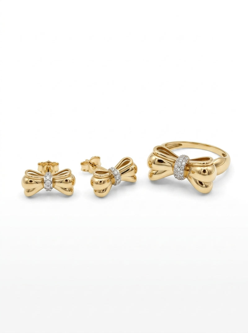 Set de oro 14k diseño de moños mod 5925