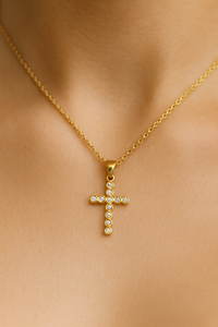 Dije de cruz con circonias de oro 10k Mod. 3014