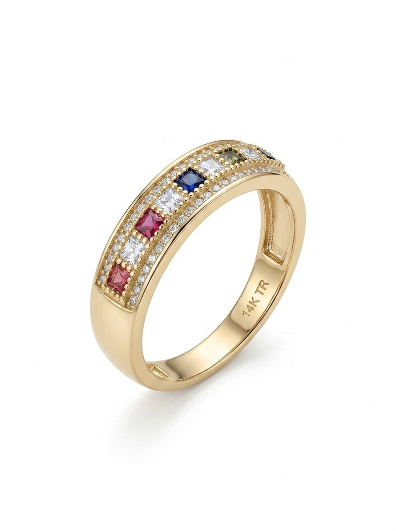 Anillo de oro 14k diseño jardín de luz con circonias mod 5817
