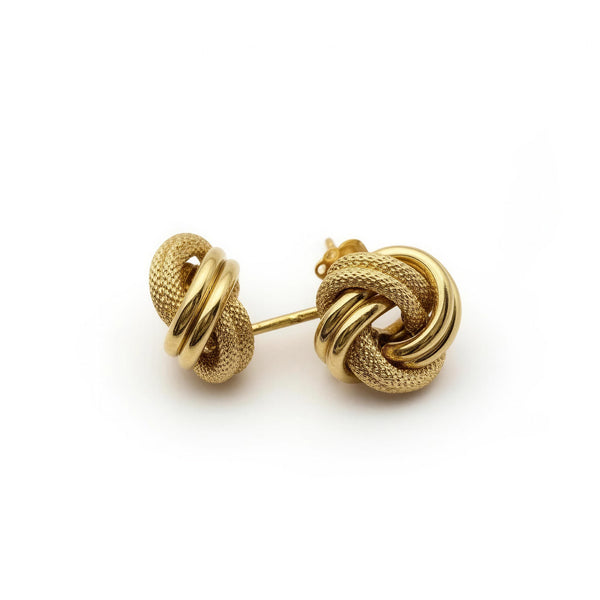Aretes de oro 14k diseño de nudo doble acabado Mod. LM5032