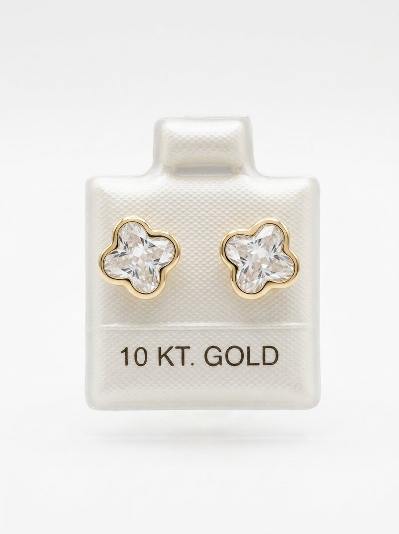 Broquel de oro 10k delgado diseño trébol de circonia (de bolitas) Mod 5667