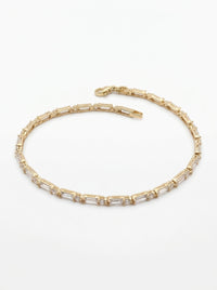 Pulsera de oro 14k diseño tipo tennis baguette blanca 5935 - 18 cm