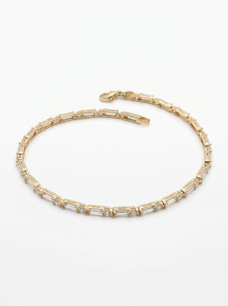 Pulsera de oro 14k diseño tipo tennis baguette blanca 5935 - 18 cm