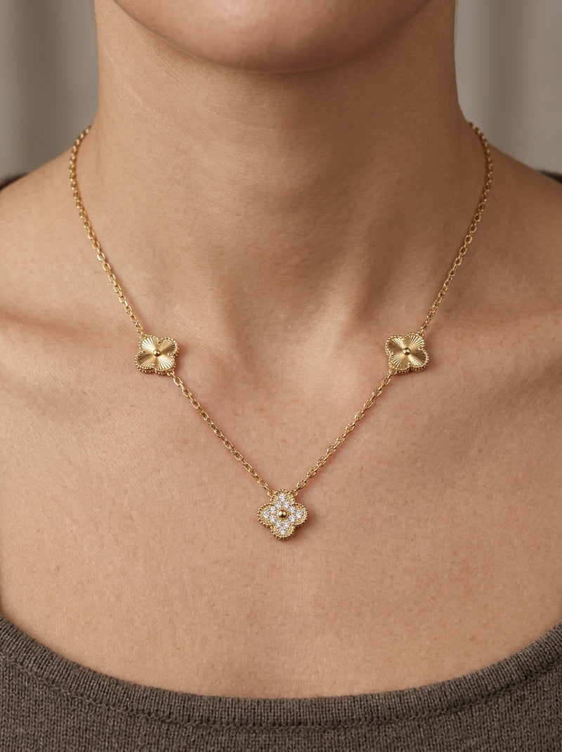 Gargantilla de oro 14k diseño tréboles tipo diseñador Mod 5848 - 45 cm