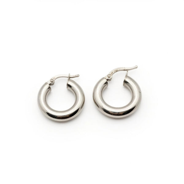 Arracadas tubular lisas huecas en oro blanco 14k  LM5076 - 2 cm