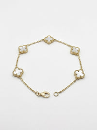 Pulsera de oro 14k diseño trébol chico con madre perla Mod LM5373 - 18 cm