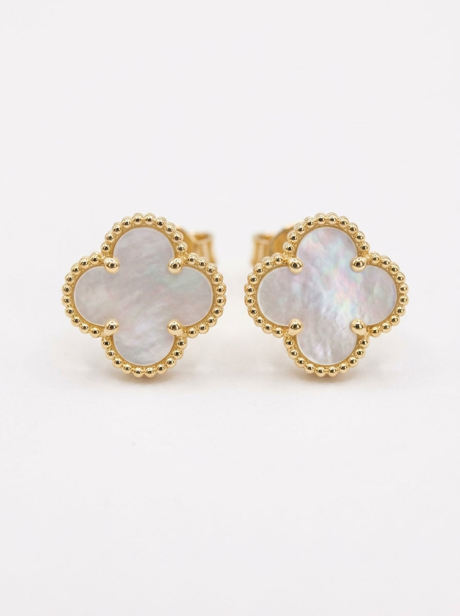 Aretes de oro 10k diseño de trébol madre perla mod 5951 - 1.5 cm