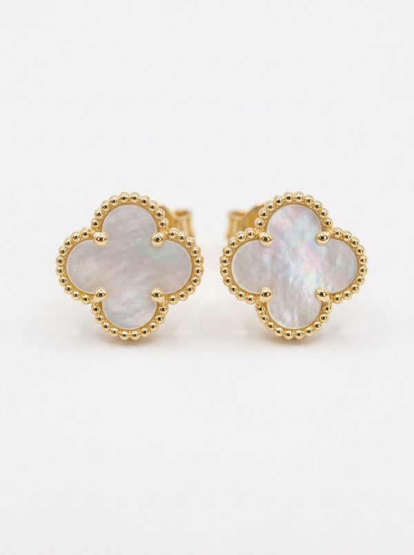 Aretes de oro 10k diseño de trébol madre perla mod 5951 - 1.5 cm