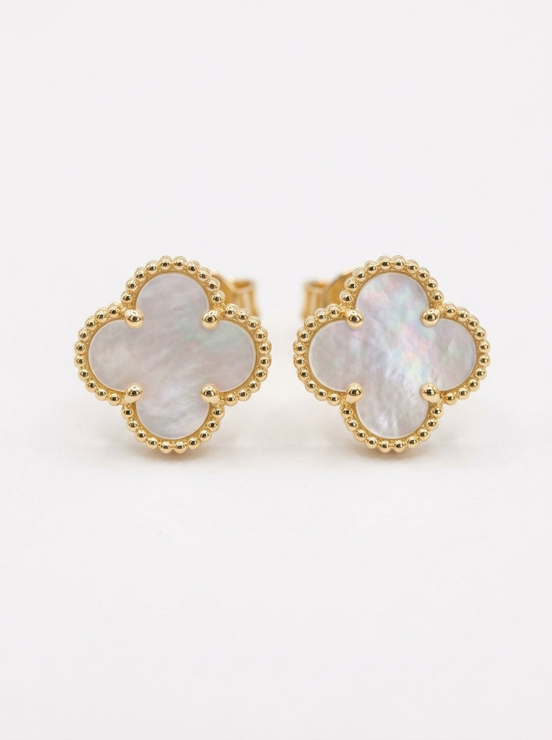 Aretes de oro 10k diseño de trébol madre perla mod 5951 - 1.5 cm