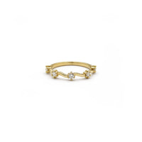 Anillo de oro amarillo 14K con diseño ondulado y circonias