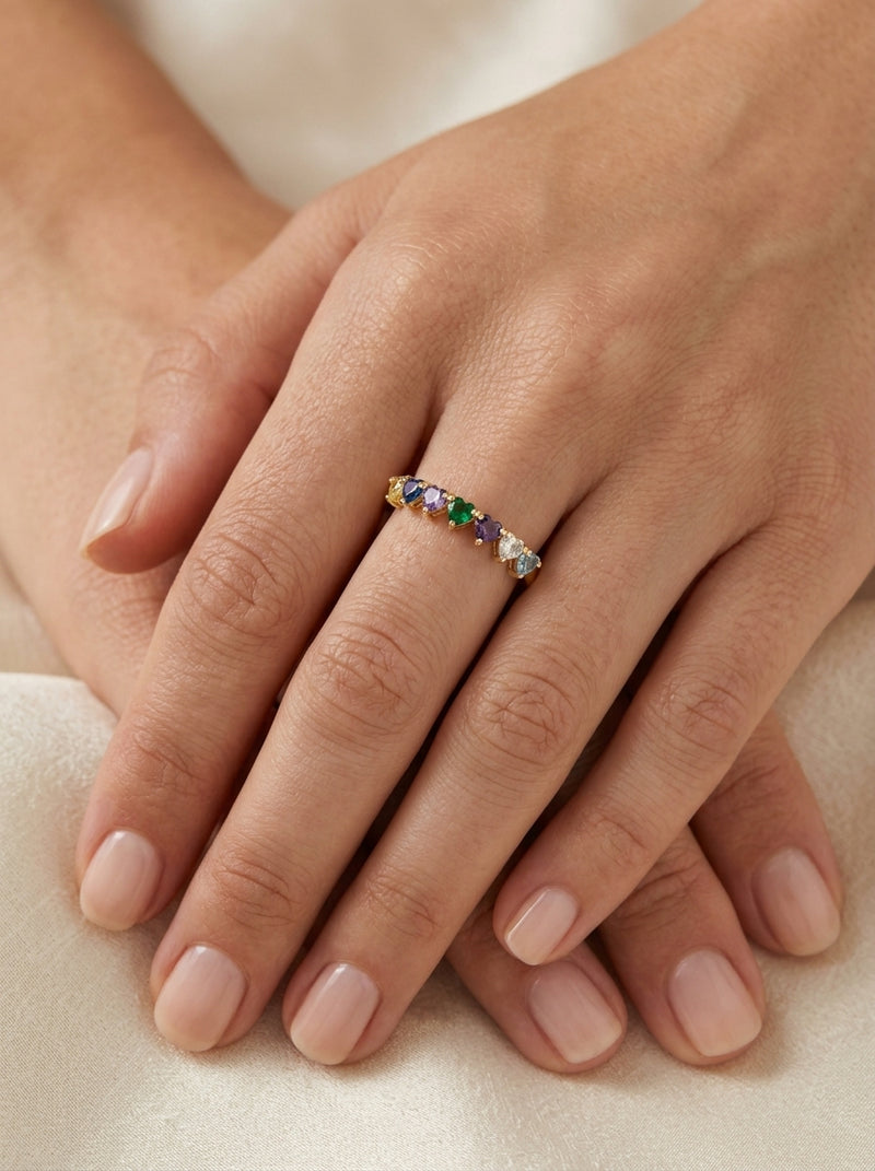 Anillo de oro 14k diseño de corazones de colores Mod 5860