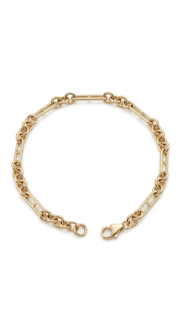 Pulsera de Eslabones Mixtos en Oro 14K LM5067 - 18 cm