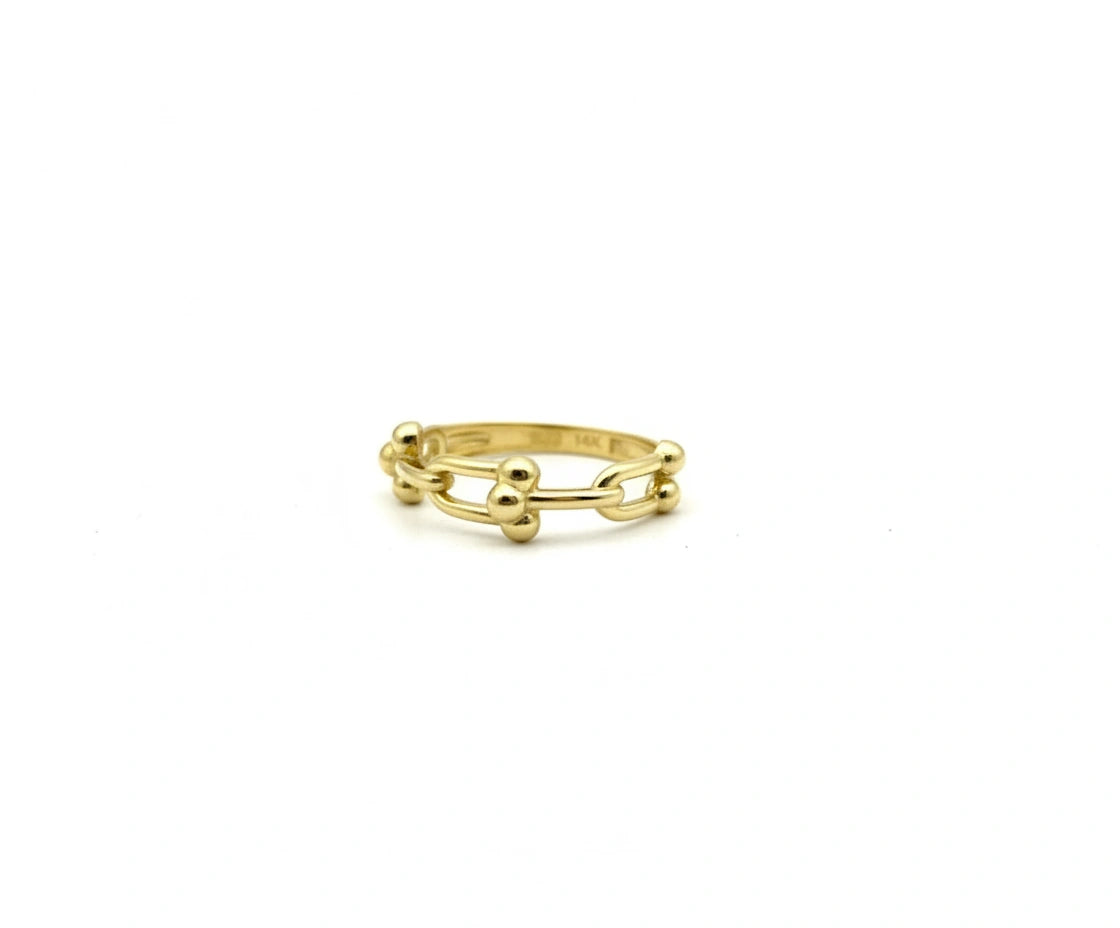 Anillo Eslabón con Bolitas en Oro 14k