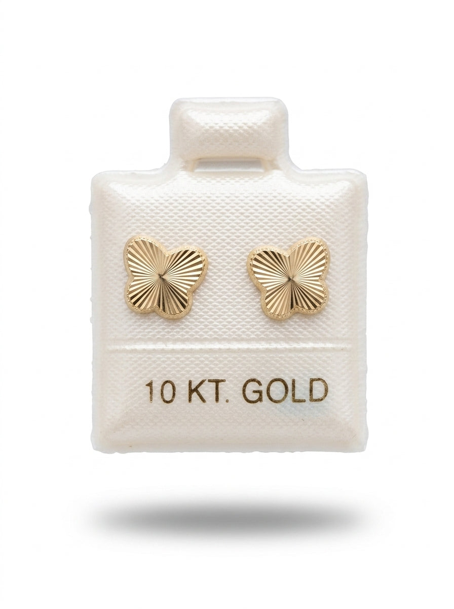 Broquel de oro 10k delgado diseño de mariposa diamantada (de bolitas) Mod 5679