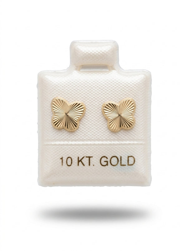 Broquel de oro 10k delgado diseño de mariposa diamantada (de bolitas) Mod 5679