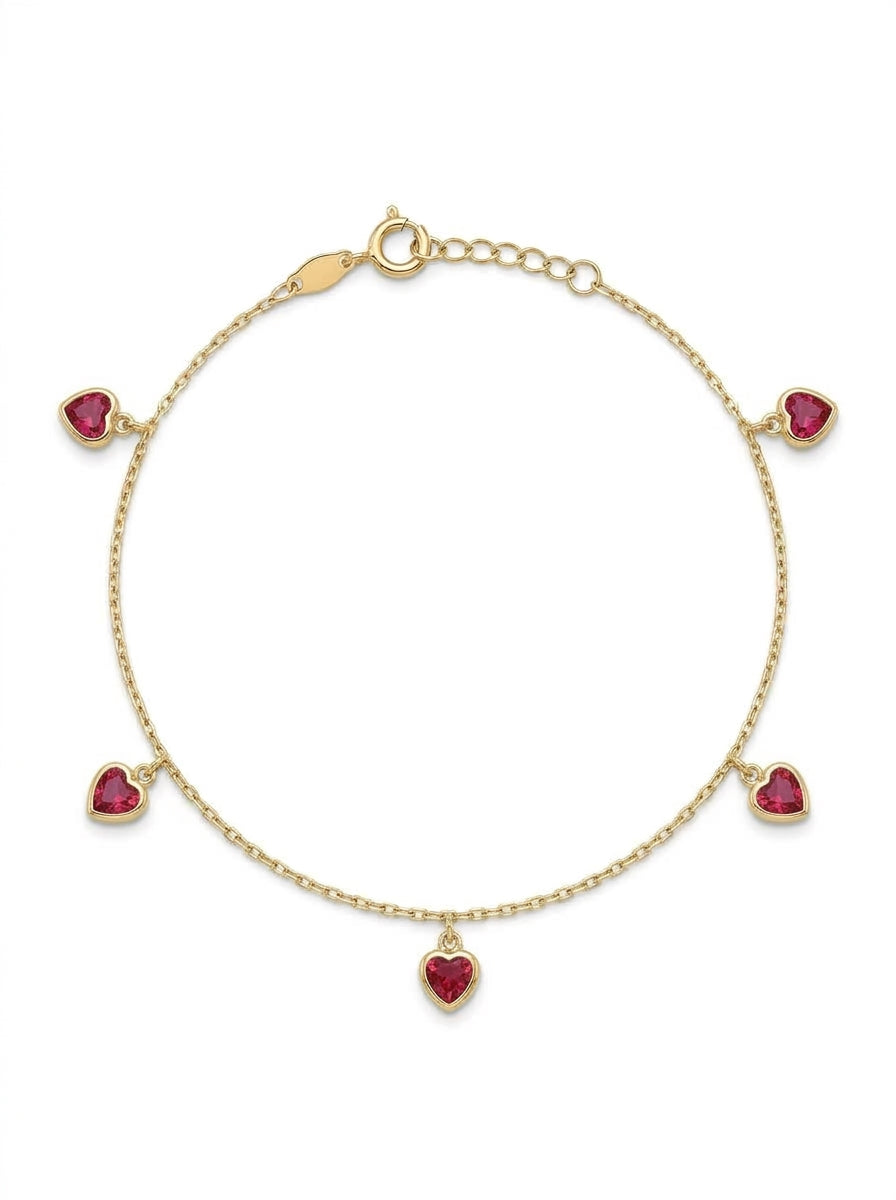 Pulsera de oro 10k diseño de corazones de circonias 5918 - 18 cm