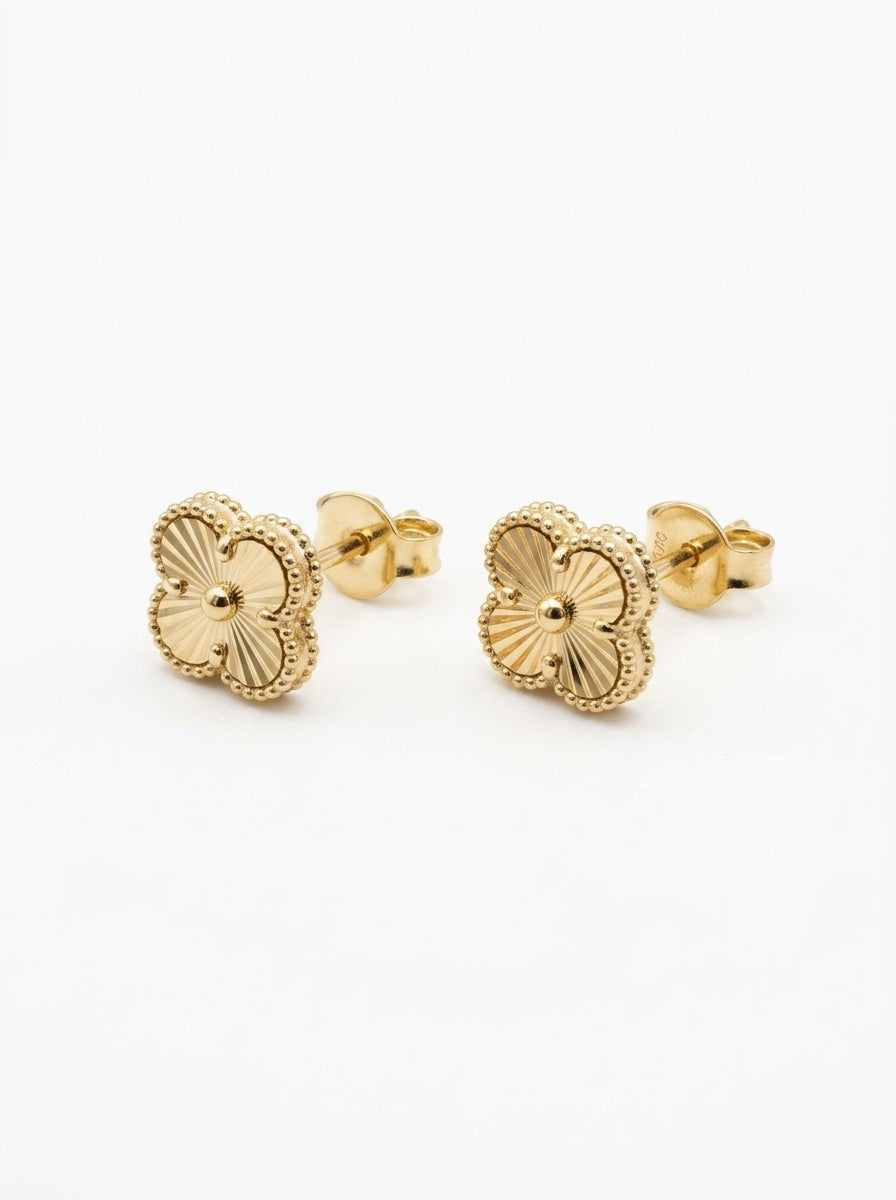 Aretes de oro 10k diseño de trébol dorado mod 5878 - 7mm