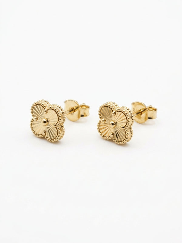 Aretes de oro 10k diseño de trébol dorado mod 5878 - 7mm