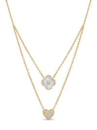 Gargantilla de oro 14k diseño doble de trébol con corazón mod 5591 - 45 cm