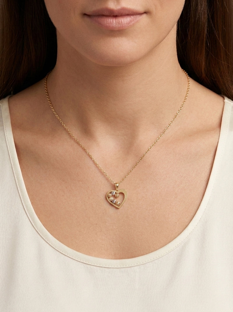 Gargantilla de oro 14k diseño de corazón con bolitas mod 5593 - 45 cm