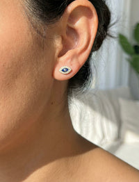 Aretes de oro 14k de ojos turcos azules con incrustaciones