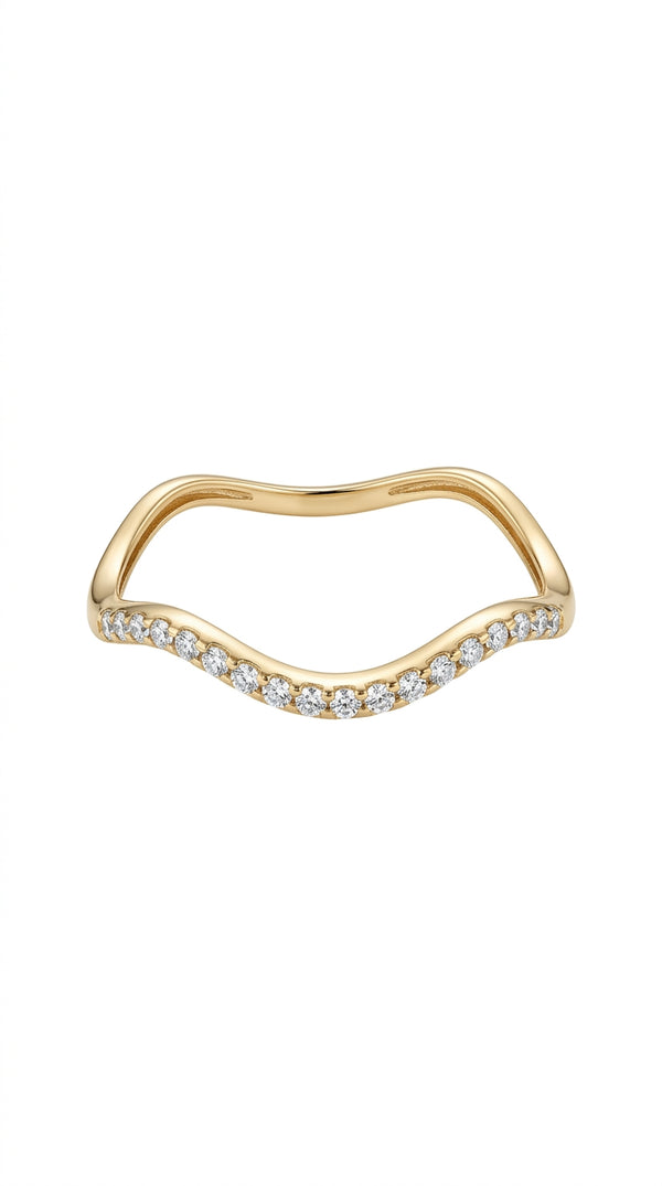 Anillo Ondulado con Circonias en Oro 14K Mod 5043