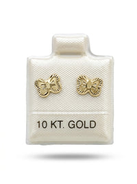 Broquel de oro 10k delgado diseño de moño diamantado y arenado (de bolitas) Mod 5662