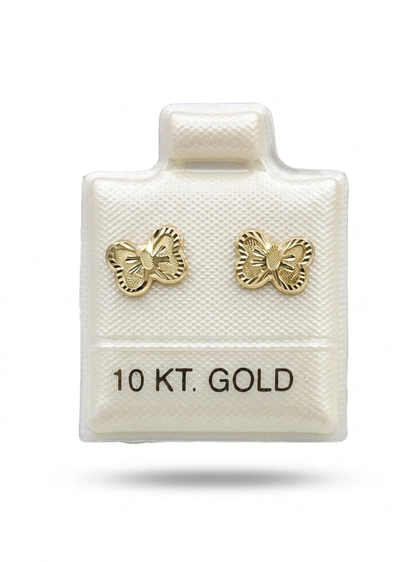 Broquel de oro 10k delgado diseño de moño diamantado y arenado (de bolitas) Mod 5662