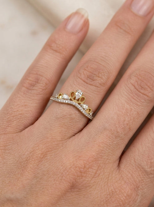 Anillo de oro 14k diseño de corona con diamantes naturales Mod LM5295