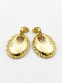 Aretes de oro 14k diseño ovalado colgantes con bordes texturizados Mod 5968 - 2.5 cm