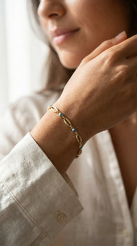 Pulsera de oro 14k con ojitos turcos color azul Mod.670051 - 18cm