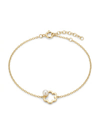 Pulsera de oro 14k diseño de flor con perla 5597 - 18 cm