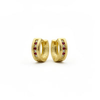 Huggies de oro 14k con incrustaciones de circonias rojas y blanca