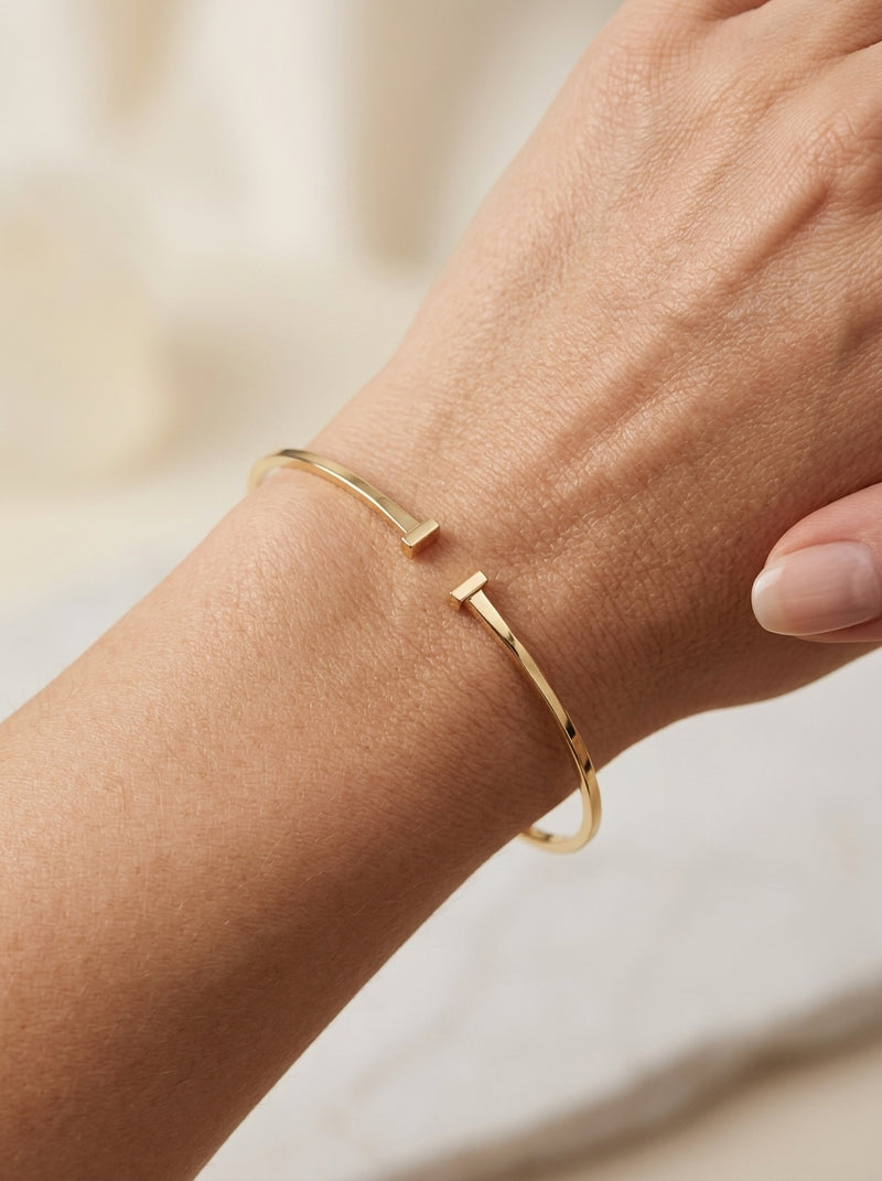 Brazalete de oro blanco 14k tipo diseñador hueco mod 5750 - 18 cm