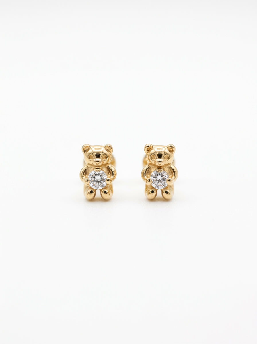 Broquel de oro 14k con diamantes naturales diseño ositos Mod LM5291