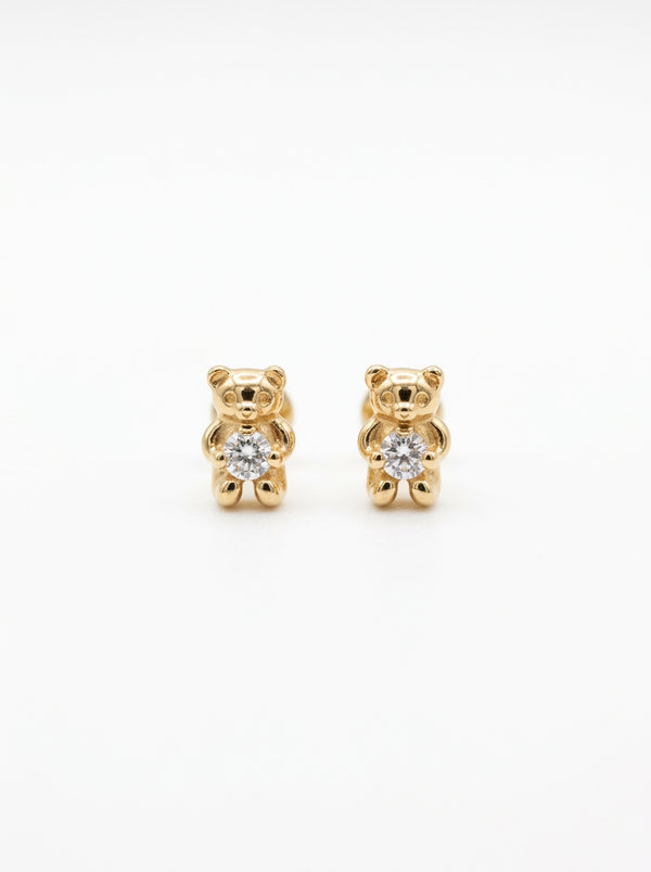 Broquel de oro 14k con diamantes naturales diseño ositos Mod LM5291