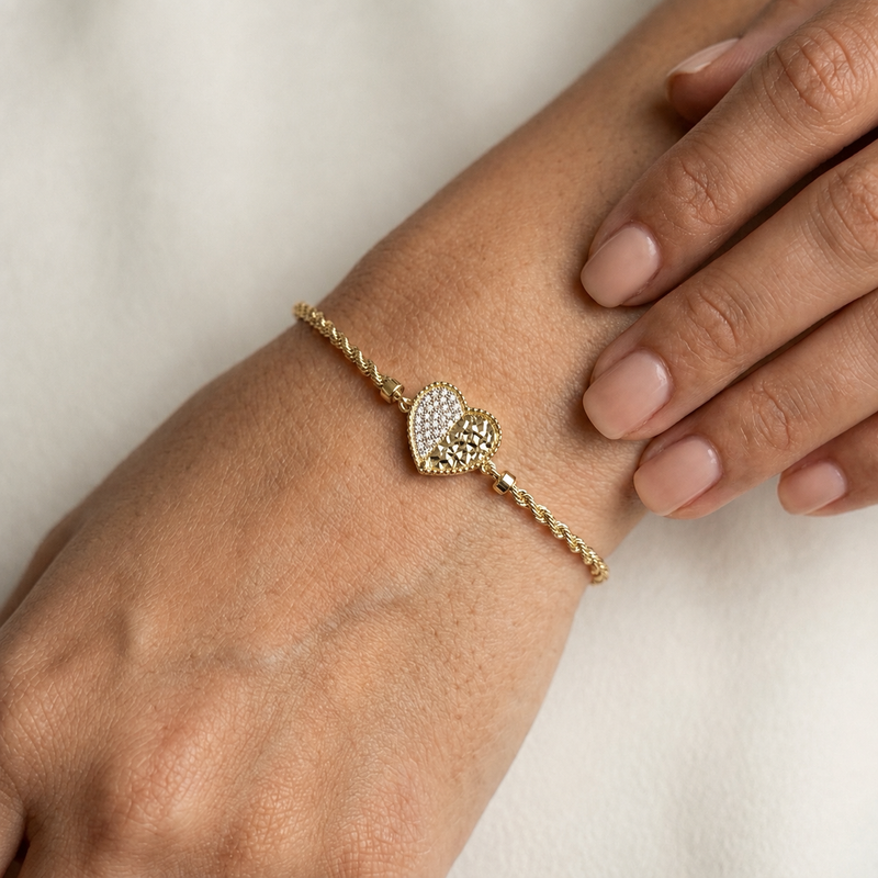 Pulsera de oro 10k diseño de corazón Mod 5657- 18 cm