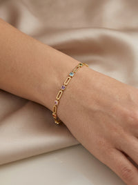 Pulsera de oro 14k diseño de eslabón con circonias de colores Mod LM5264 - 18 cm