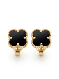 Aretes de oro 10k diseño de trébol ónix mod 5950 - 1.5 cm
