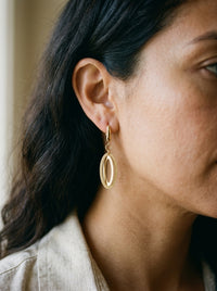 Aretes largos de oro 14k diseño de doble aro texturizado Mod 5971 - 4 cm