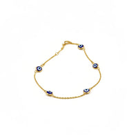 Pulsera de oro 10k de ojitos curvos azul marino -18 cm