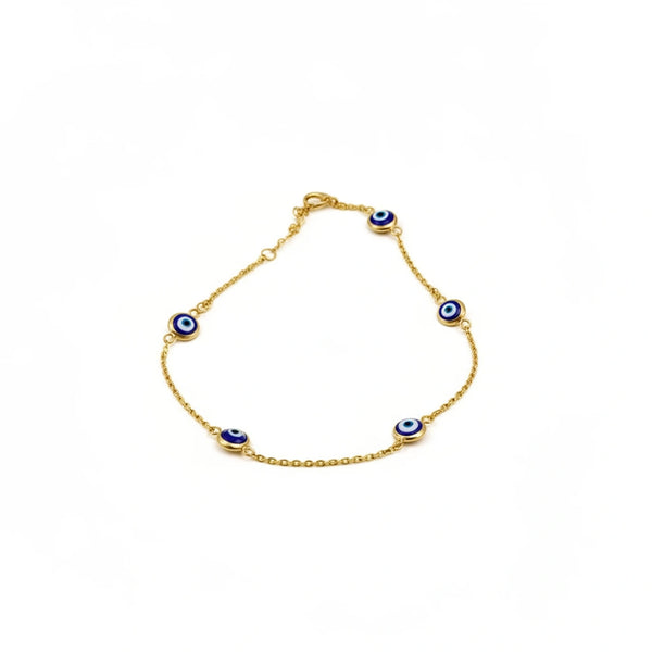 Pulsera de oro 10k de ojitos curvos azul marino -18 cm