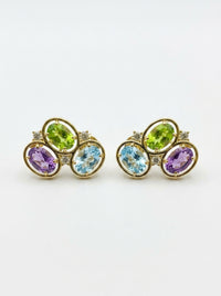 Aretes de oro 14k diseño cluster  multicolor Mod LM5402 - 2 cm