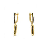 Arracadas de oro 14k con incrustaciones de circonia negras 3 cm